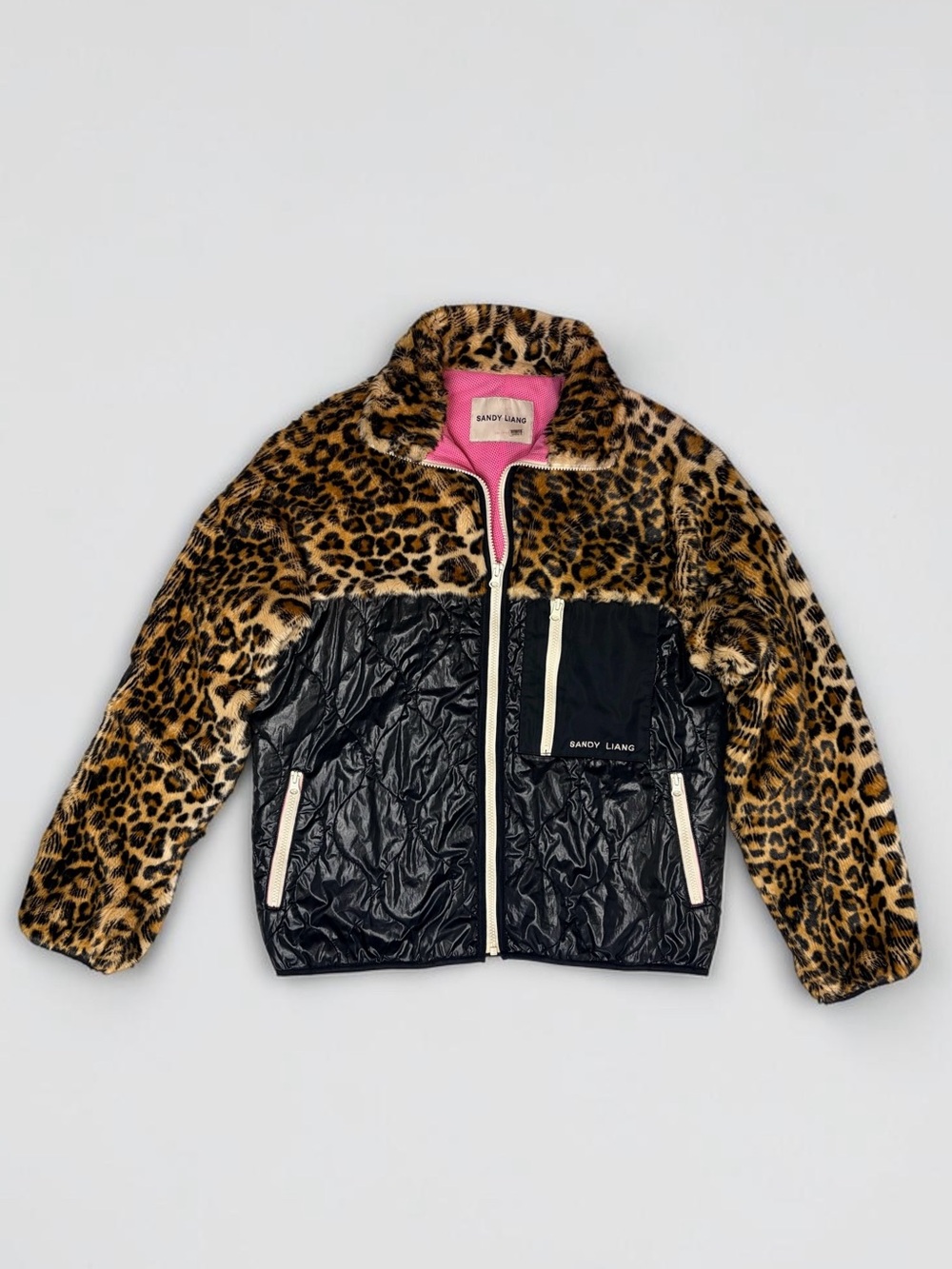 Sandy Liang Dean Fleece Faux Fur Leopard Quilted Jacket